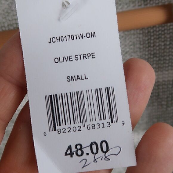 OLIVIA MOON GREEN OLIVE STRIPE BAT SLEEVE OPEN CARDIGAN SWEATER SIZE SMALL NWT - Picture 4 of 12